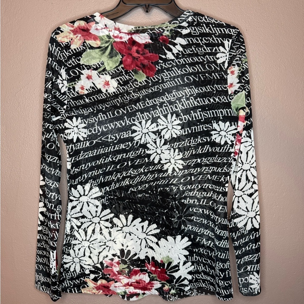 Dusak Designs Y2Kcore Floral & Text Patterned Layered Mesh Long Sleeve Size M. - Picture 14 of 16